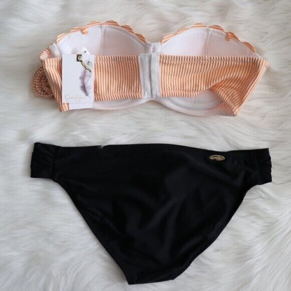 NEW Jessica Simpson Orange Striped Strapless Bikini Bathing Suit Set Size Medium - Picture 4 of 7